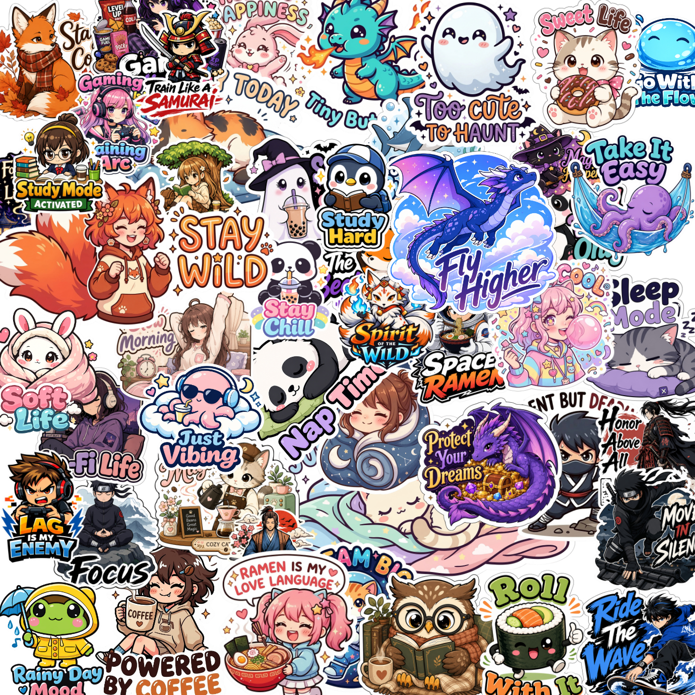 Pack of 50 Random Anime Vinyl Stickers for Laptop, iPad, Bike, Diary - Waterproof, Non-tearable Residue Free