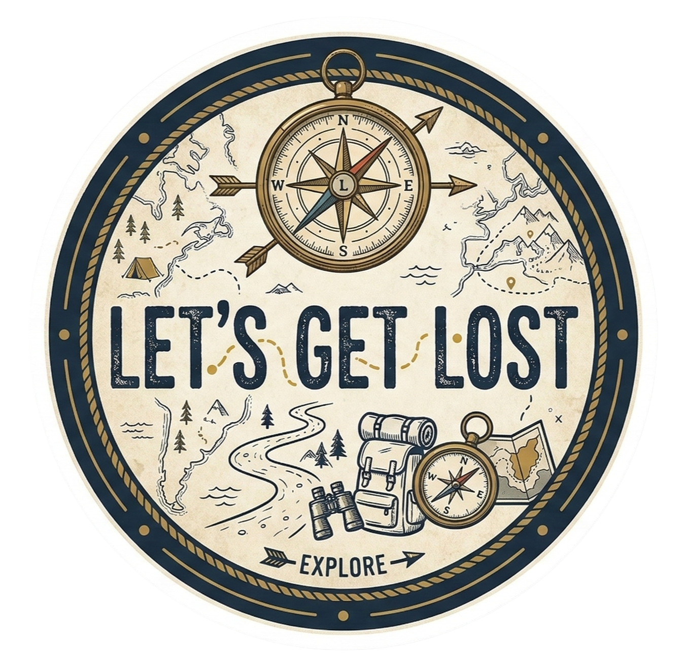 Let’s Get Lost – Vintage Adventure Compass Travel Sticker