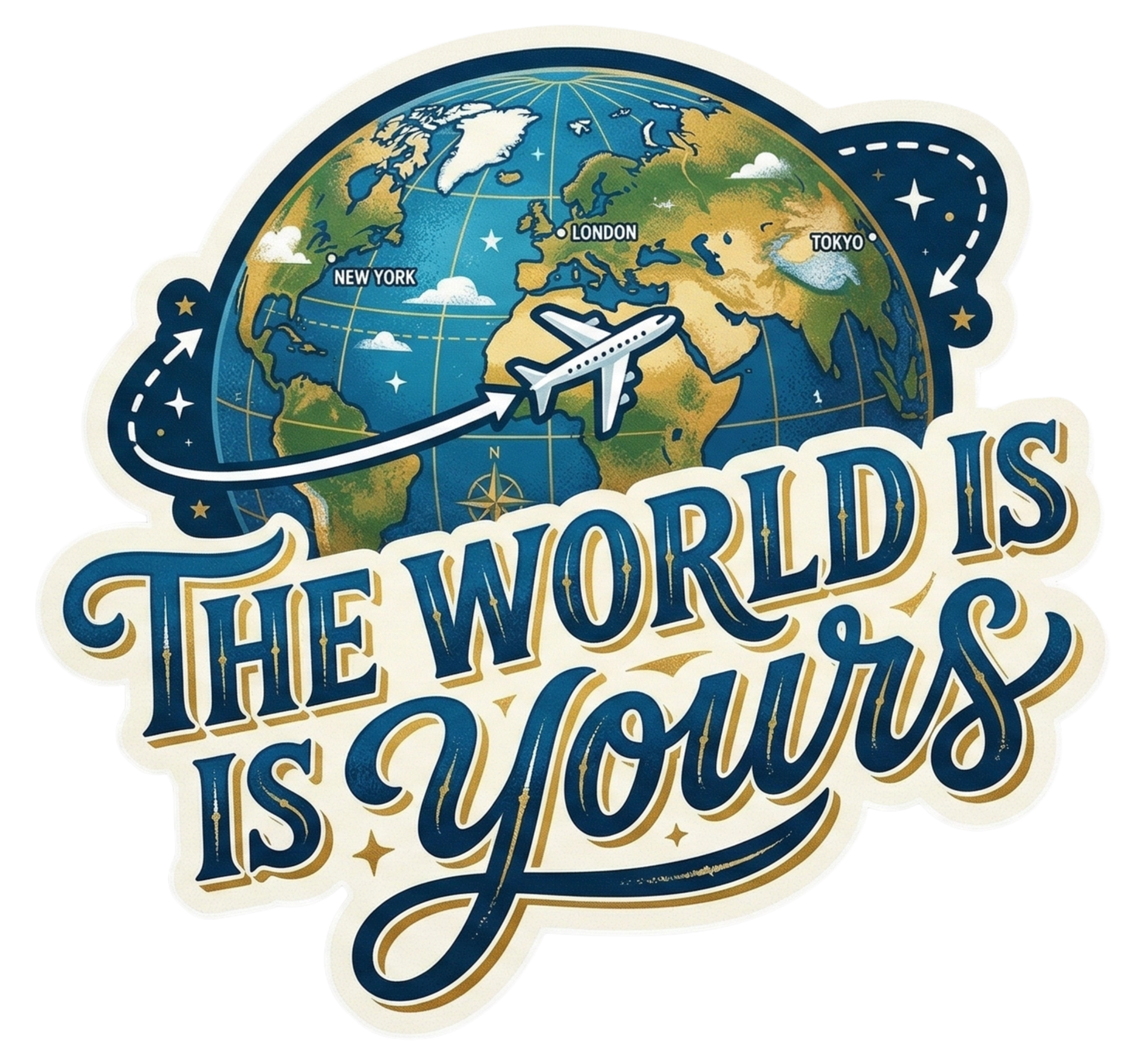 The World Is Yours Travel Sticker – Adventure Globe & Airplane Vinyl Sticker