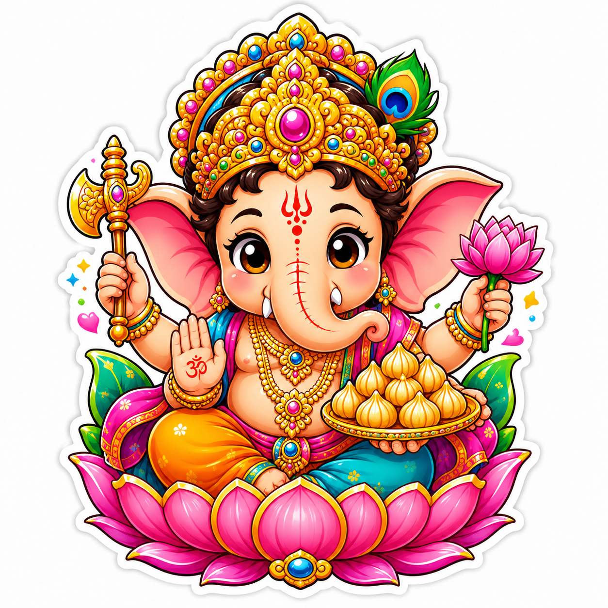 Baby Lord Ganesha with Modaks Sticker – Cute Hindu God Waterproof Vinyl Decal