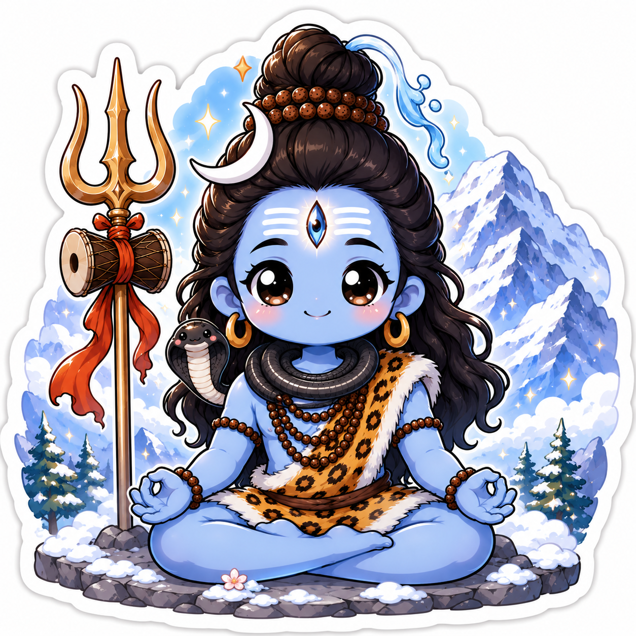 Kawaii Baby Shiva Meditation Sticker – Cute Mahadev Himalayan Vinyl Decal
