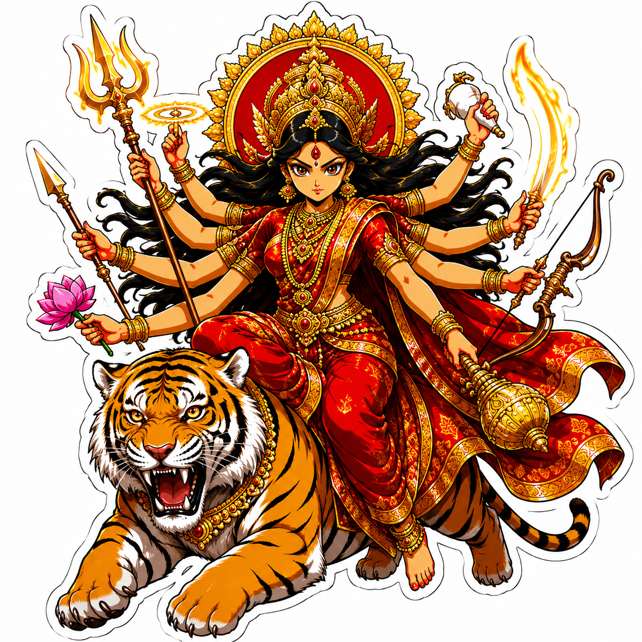 Divine Warrior Maa Durga on Tiger – Premium Vinyl Sticker