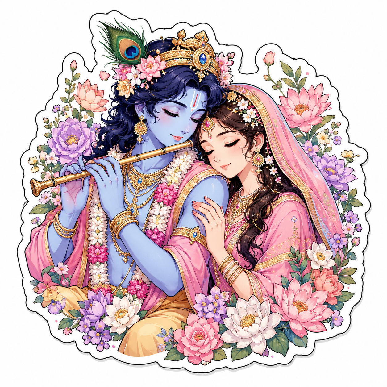 Divine Radha Krishna Floral Love Sticker – Waterproof Vinyl Decal