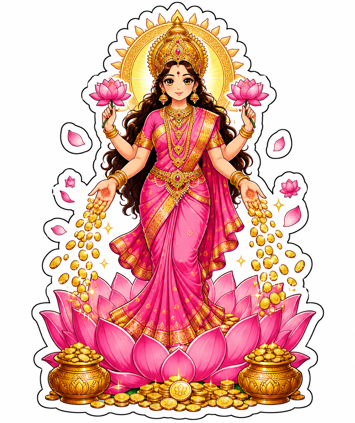 Maa Lakshmi Lotus Blessings Vinyl Sticker – Goddess of Wealth & Prosperity