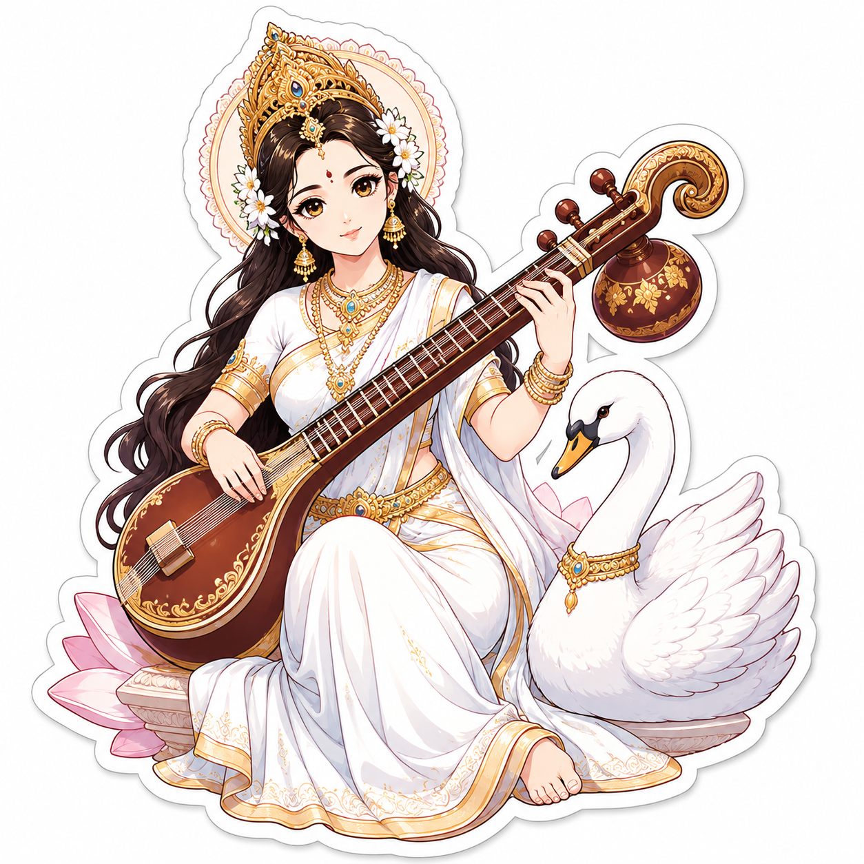 Maa Saraswati Veena Sticker – Goddess of Wisdom & Knowledge Vinyl Decal