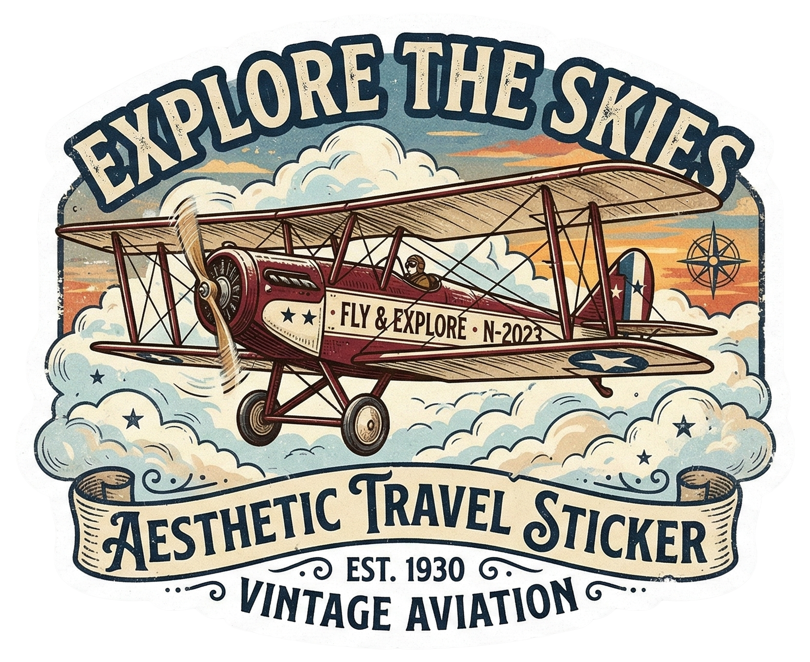 Explore the Skies Vintage Aviation Sticker