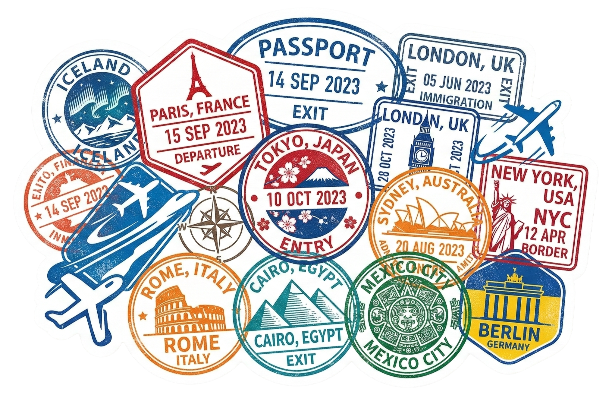 Vintage Passport Stamps Travel Sticker